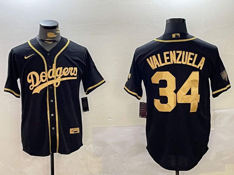 Men Los Angeles Dodgers #34 Valenzuela Black Gold Game 2024 Nike MLB Jersey style 1029